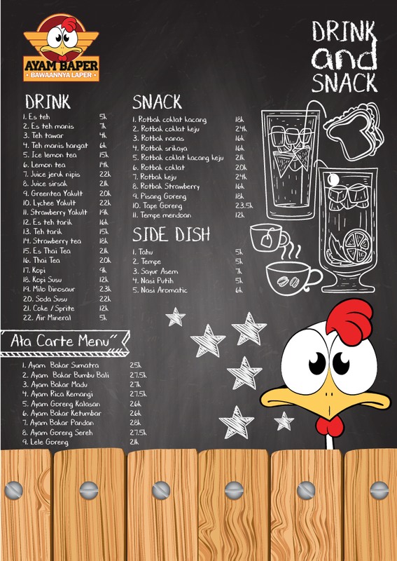 Daftar menu dan harga di Kedai Ayam Baper