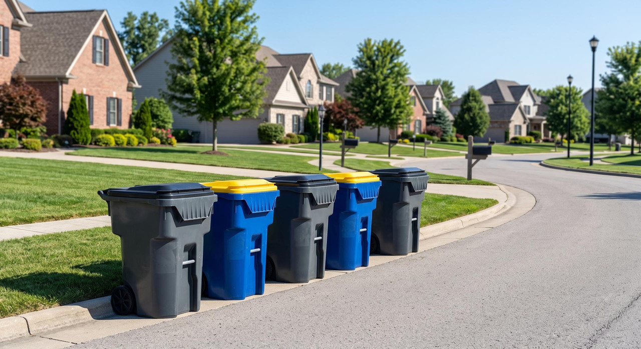 Trash bins on the curb