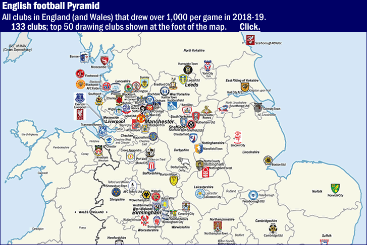 Map of English Premier League Soccer Teams
