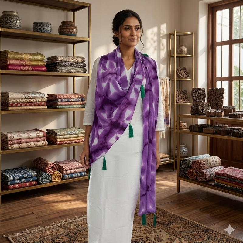 Purple Elegance Tie & Dye Chinon Dupatta