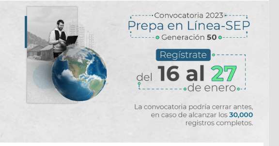 Prepa en Línea SEP: Generación 50. Registro del 16 al 27 de enero. 
