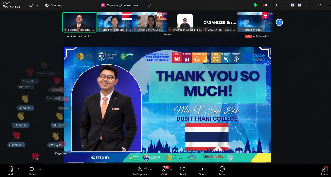 นักศึกษาวิทยาลัยดุสิตธานี เป็นผู้แทนประเทศไทยเสนอไอเดียบนเวทีระดับโลก 7th Global Tourism Student Sum