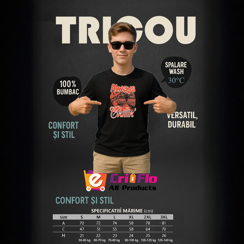 Tricou Always chillin', Barbat, 100% bumbac, Cri-Flo, Culoare Negru, Marime S