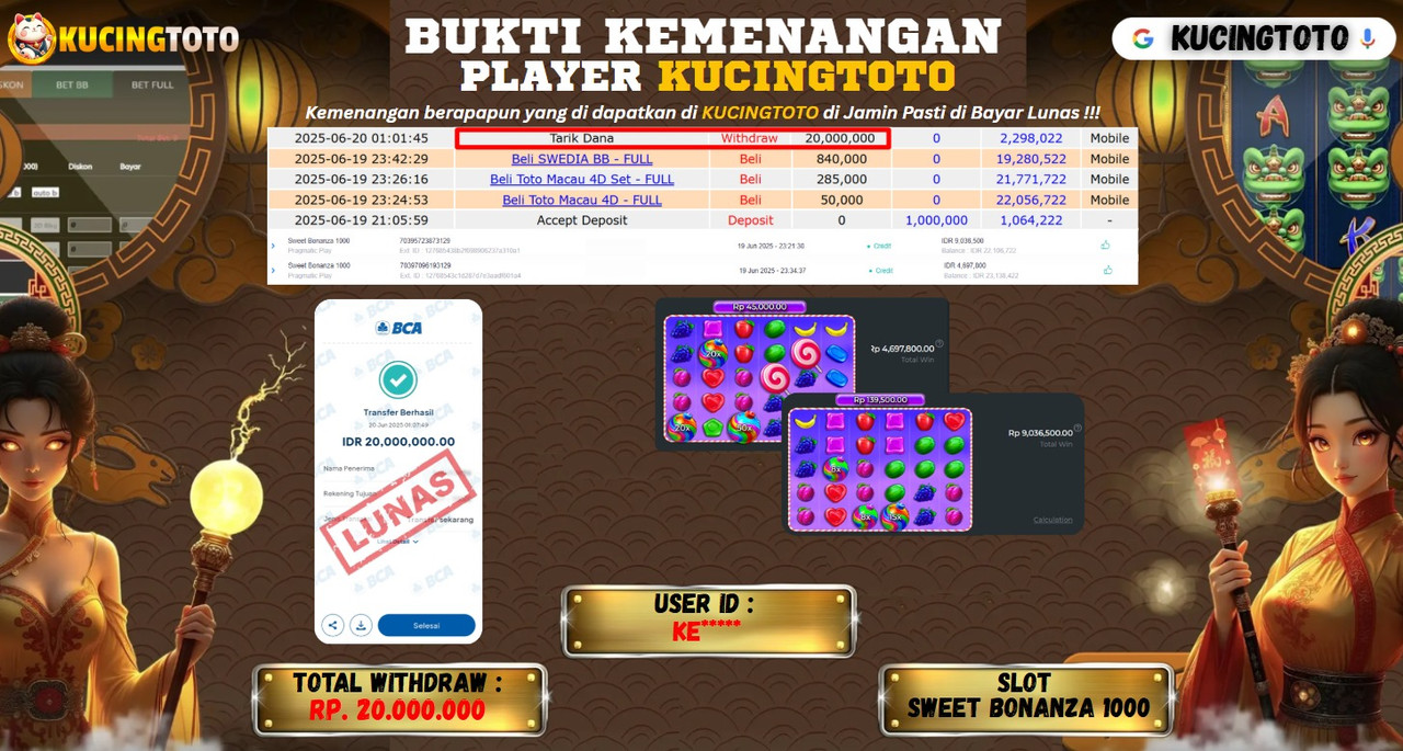 KUCINGTOTO JACKPOT SLOT SWEET BONANZA 1000 RP.20.000.000.,- LUNAS
