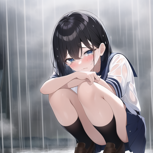 Best quality, masterpiece, small breasts, big top sleeve, dramatic angle, wet cl s-430487374