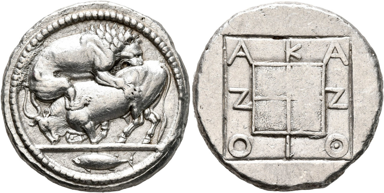 Tetradracma ático. Akanthos (Acanto, Actual Ierissos. Grecia). Año: 470-430 a.C. Leu-Numismatik-5-Lote-49