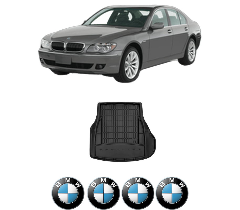 Tavita Portbagaj BMW Seria 7 (E65, E66, E67) din 2001-2009, Protectie Portbagaj Auto, 4x Stickere auto cu BMW