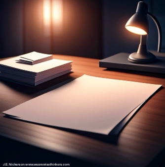 Writing desk with papers on it signifying a calm space for writing.