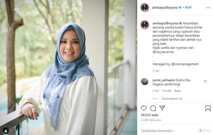 Annisa Pohan tampil anggun dalam balutan hijab