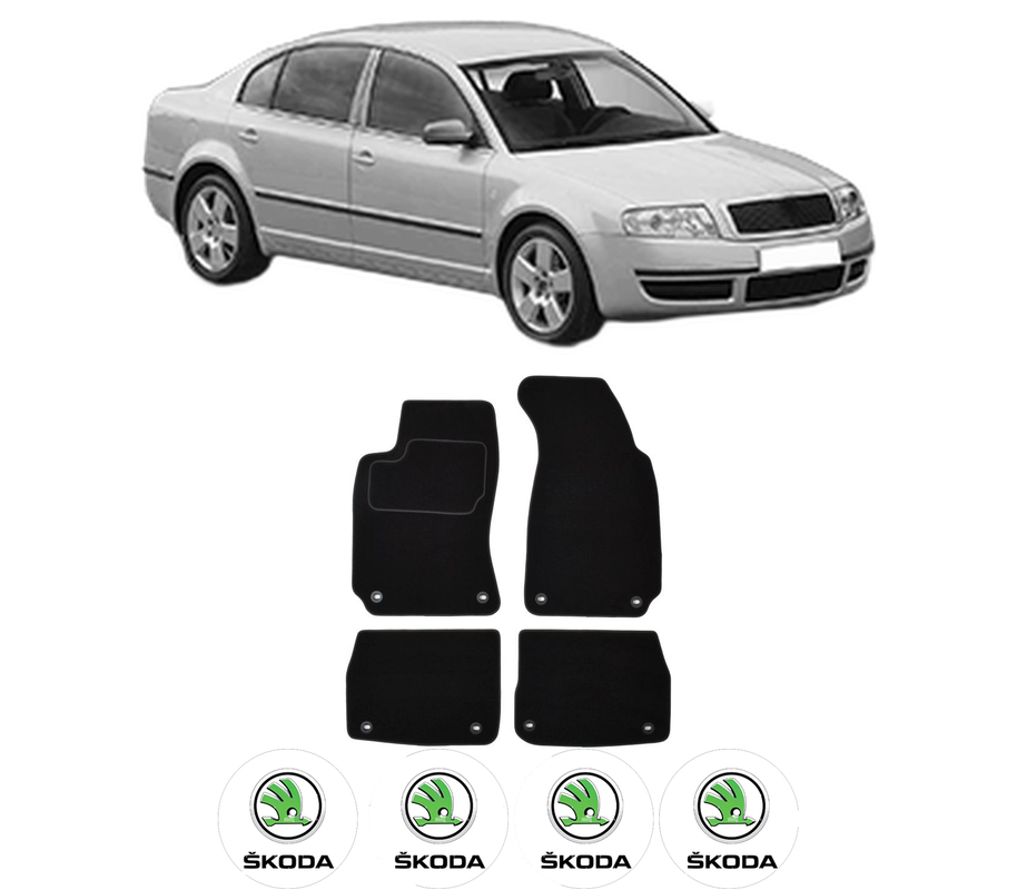Set Covorase Presuri SKODA SUPERB I (3U4) din 2001-2008, Auto, Material Textil Mocheta, 4 Stickere auto cu SKODA