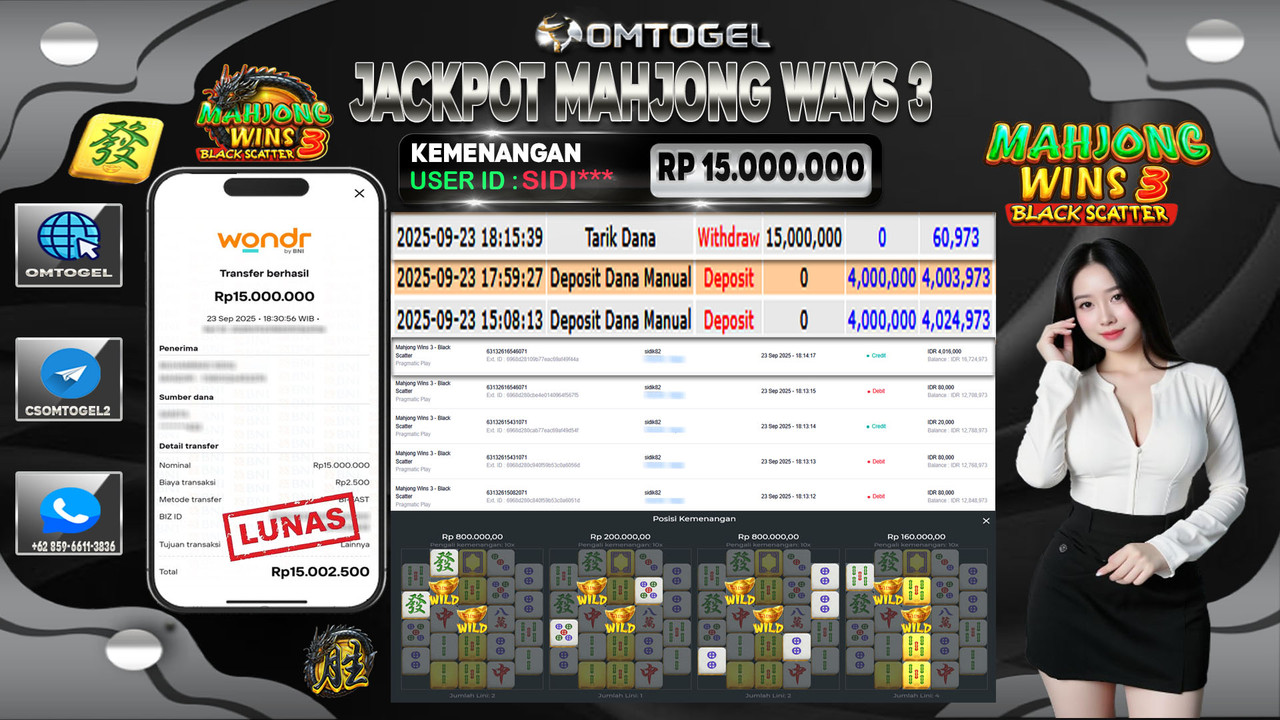 OMTOGEL JACKPOT PRAGMATIC PLAY MAHJONG WINS 3 - BLACK SCATTER 15 JUTA DI BAYAR LUNAS ,-