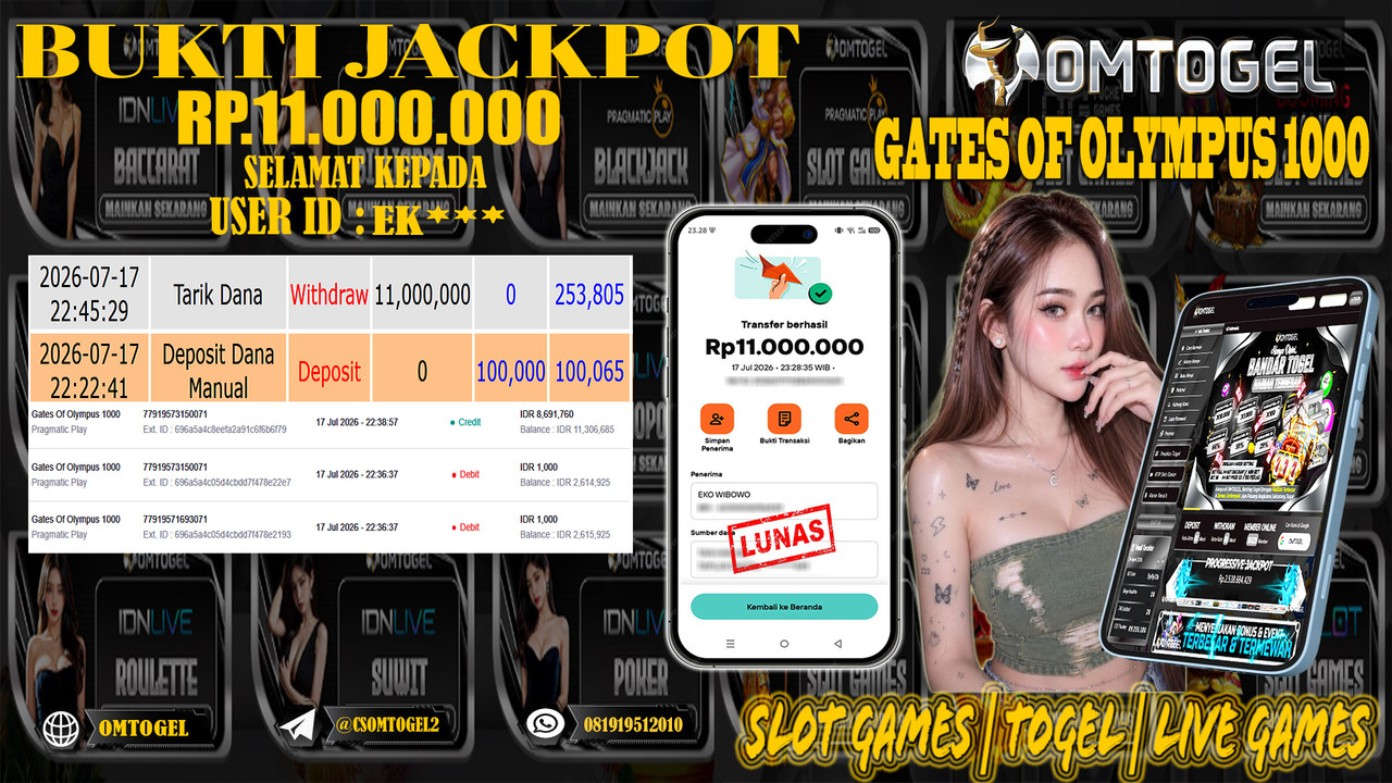 OMTOGEL JACKPOT PRAGMATICPLAY GATES OF OLYMPUS 1000  Rp.11,000,000,- DIBAYAR LUNAS