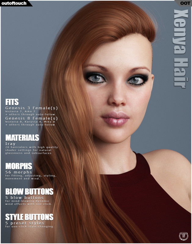 Xenya Hair for Genesis 3 and 8 Females by outoftouch
