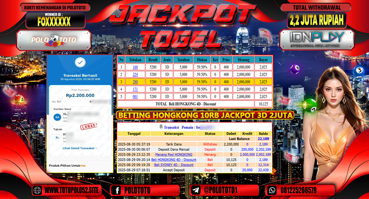 POLOTOTO JACKPOT TOGEL HONGKONG LOTTO Rp.2.200.000,-