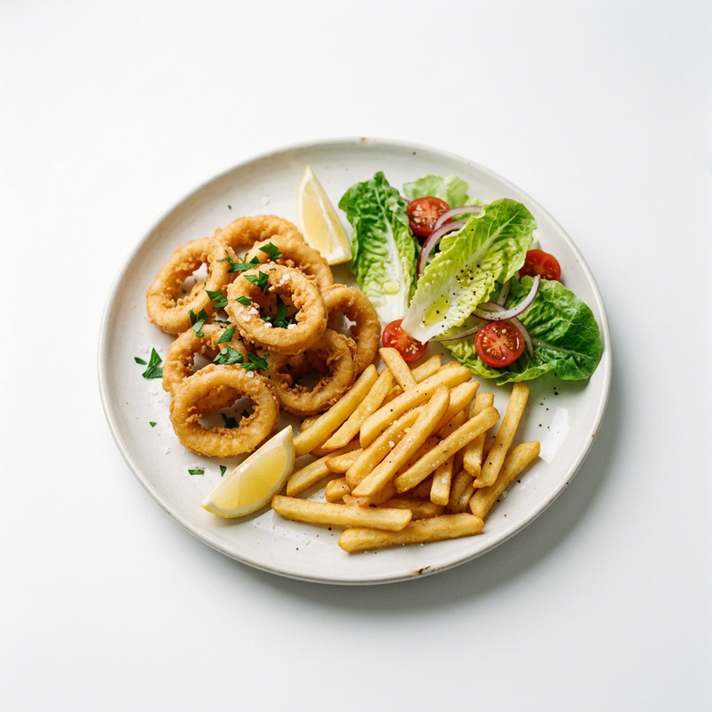 Calamares Con Patatas Fritas Y Ensalada