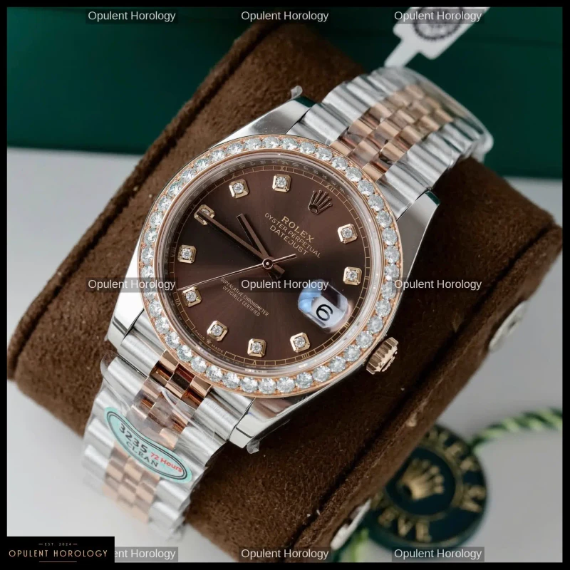 Rolex Datejust 41 Chocolate Dial Moissanite Diamond Bezel Jubilee