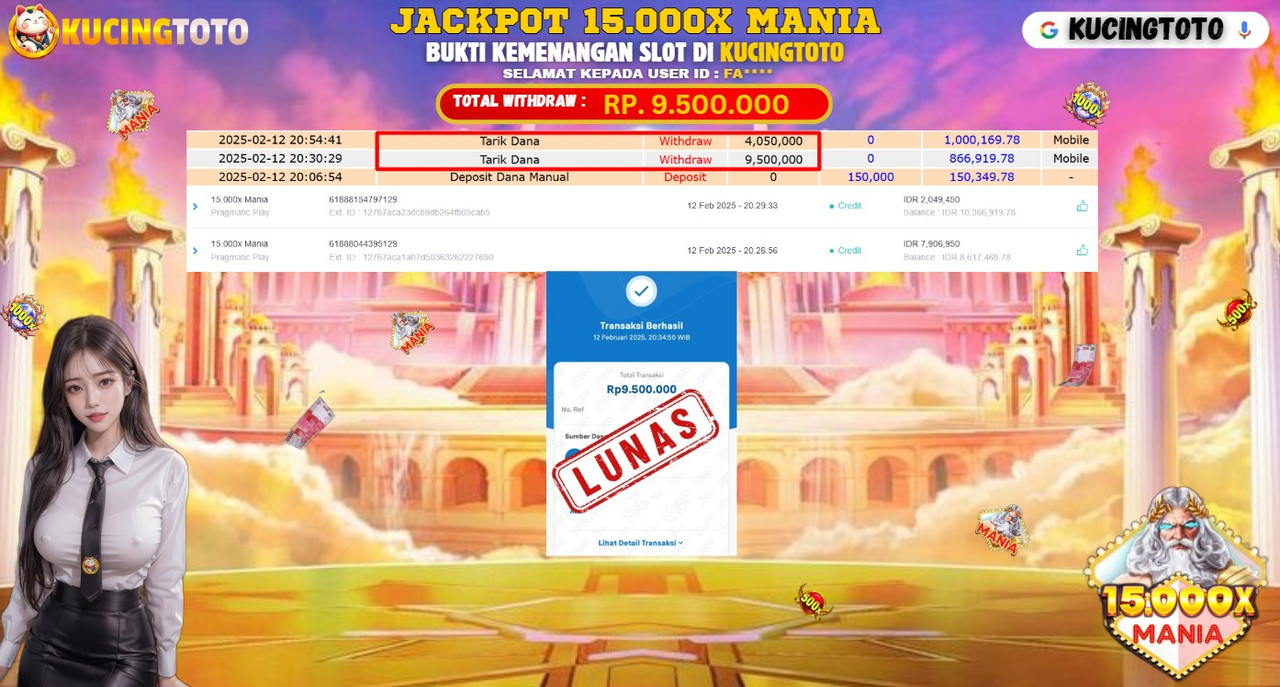 KUCINGTOTO JACKPOT SLOT 15.000x MANIA RP.9.500.000.,- LUNAS