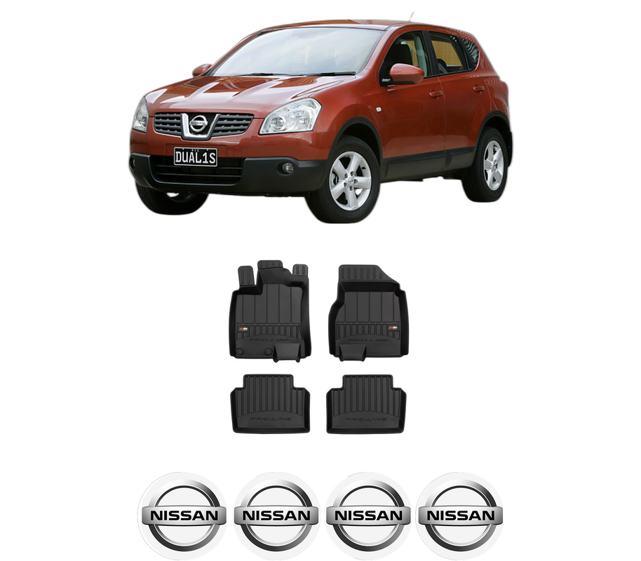 Set covorase presuri NISSAN QASHQAI I (J10, NJ10) din 2006-2014, auto, din cauciuc thermoplastic, 4 Stickere auto cu NISSAN
