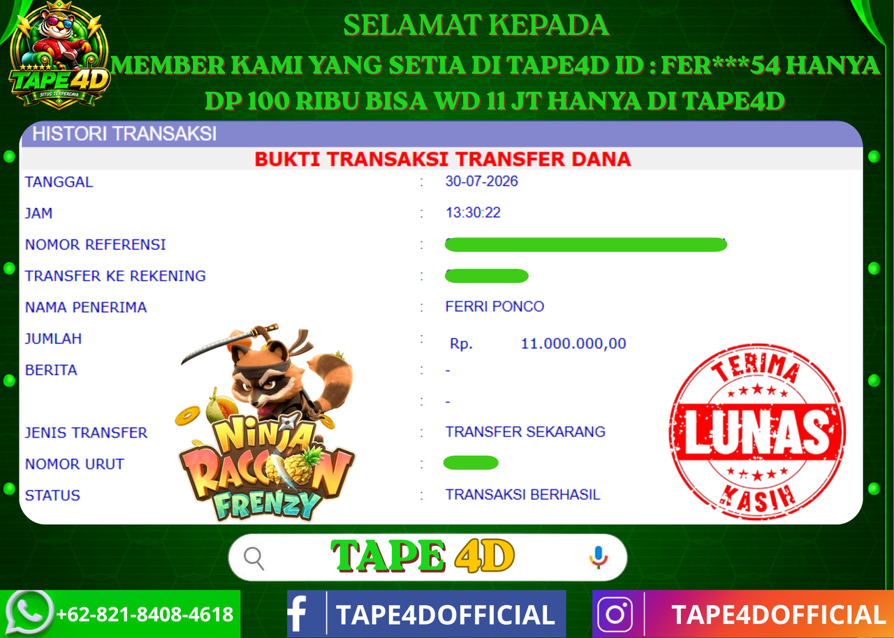 TAPE4D NINJA RACCON FRENZY PRAMATIC PLAY 11.000.000-LUNAS