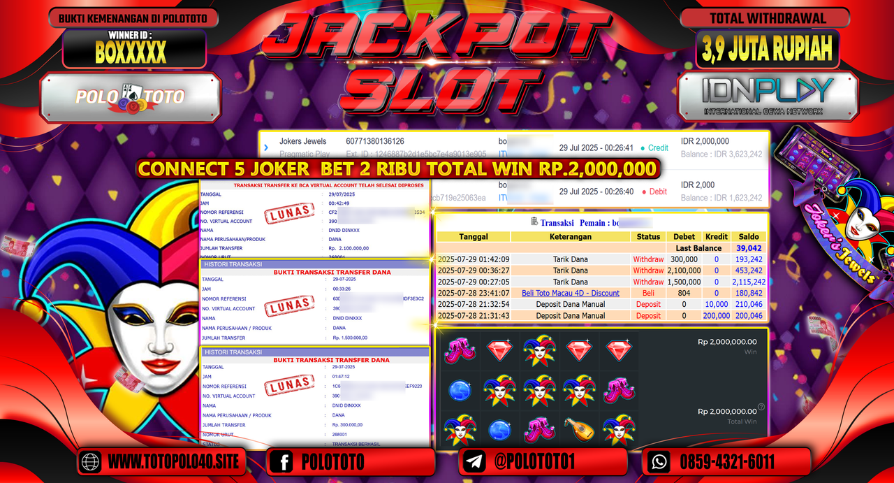 POLOTOTO JACKPOT SLOT JOKERS JEWELS Rp.3.900.000,-LUNAS