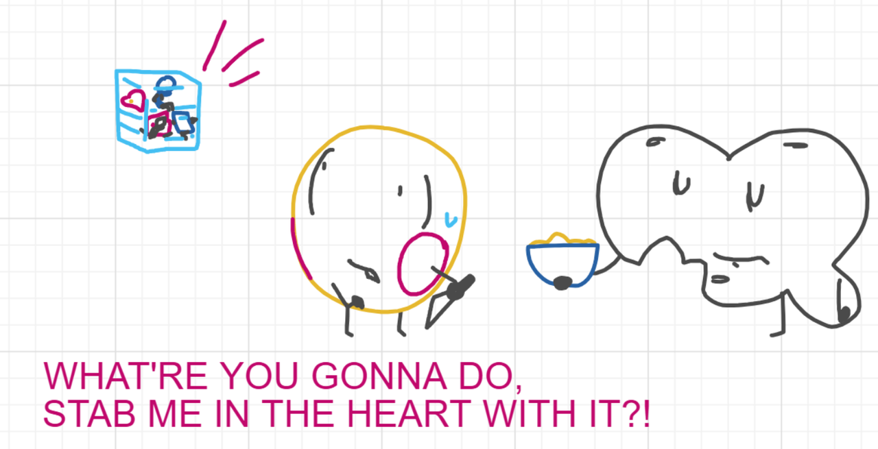 A panel from You're In Danger, Boy, episode seven of the Board Boards object show by Furretwalk/WalkingFurret.