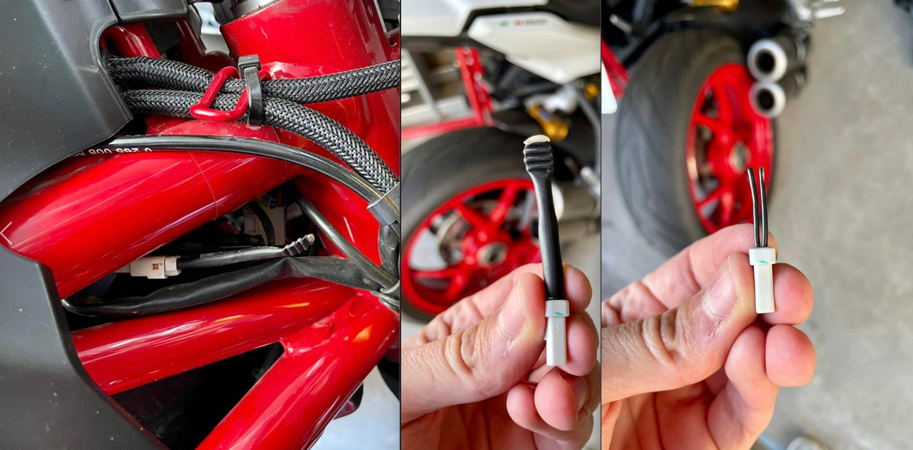 Connecteur après contact sous l'avant du réservoir (vérif tension)