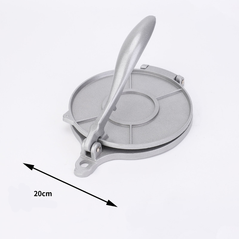Silver Manual Dough Press – Aluminum Alloy Cake & Tortilla Press for Homemade Baking and Cooking(20cm)