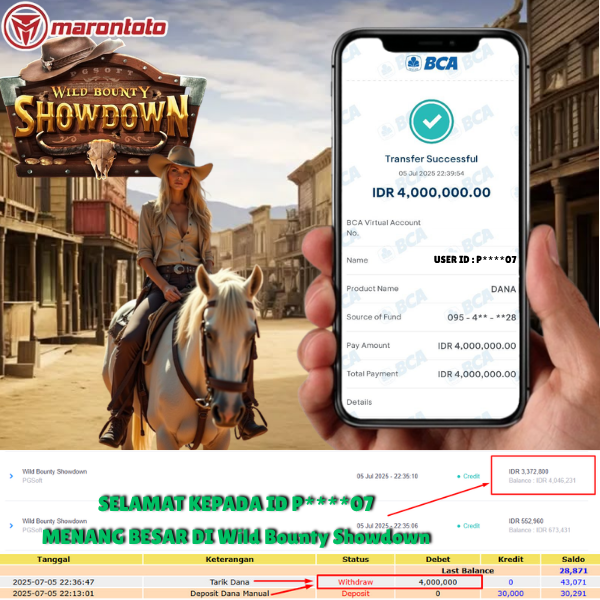 Bukti Kemenangan Member Marontoto Sebesar 4,000,000 JuTa