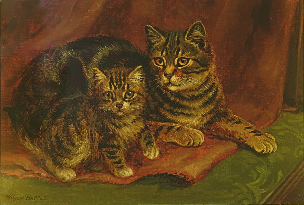 Wilson-Hepple-A-Tabby-Cat-with-a-Kitten-Meister-Drucke-145690