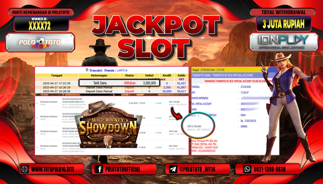 POLOTOTO JACKPOT SLOT WILD BOUNTY SHOWDOWN Rp.3.000.000,-
