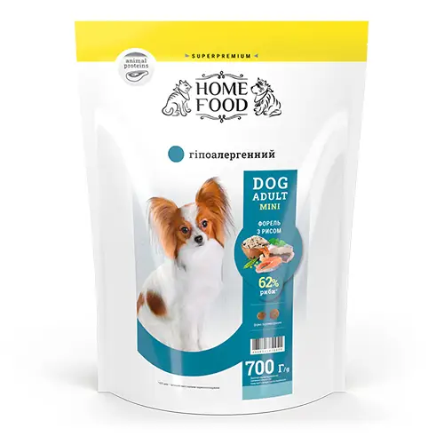 Корм DOG ADULT MINI Гіпоалергенний «Форель з рисом» (0,7 кг) ТМ "Home Food"