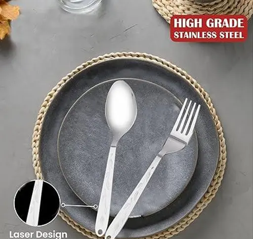 Cutlery Set, Set of 25 Pcs (6 Tea Spoons, 6 Baby Spoons, 6 Baby Forks, 6 Soup Spoons, 1 SS Stand with ABS Plastic Top) Color 1 (R508)