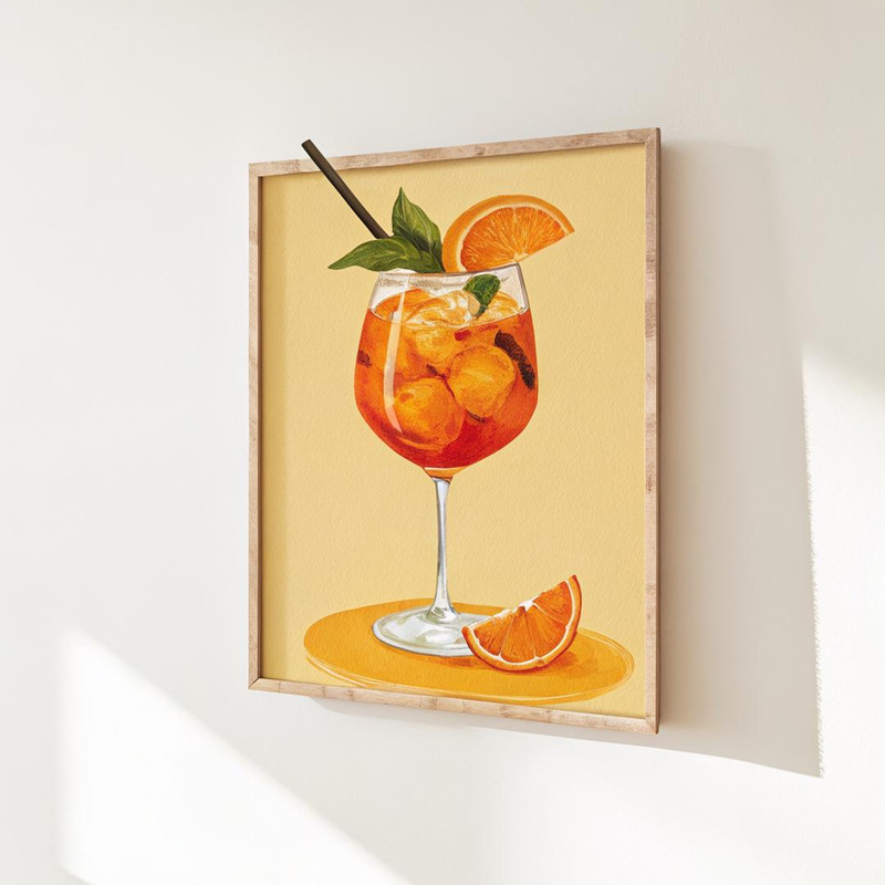 Retro minimalist Aperol Spritz cocktail art print kitchen dining room art alcohol poster cocktails