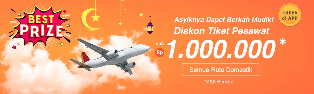 Diskon Tiket Pesawat Mudik hingga Rp 1 Juta untuk Semua Rute Domestik