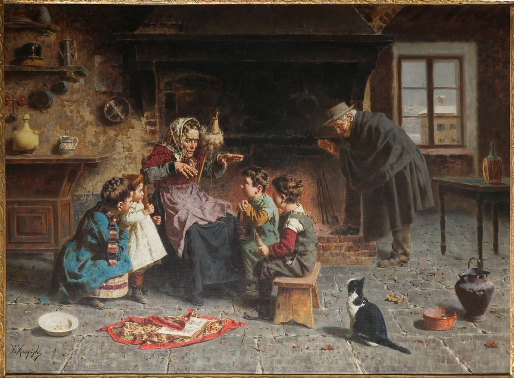 4-Eugenio-Zampighi-At-the-grandmothers-oil-on-canvas-Meister-Drucke-1400614