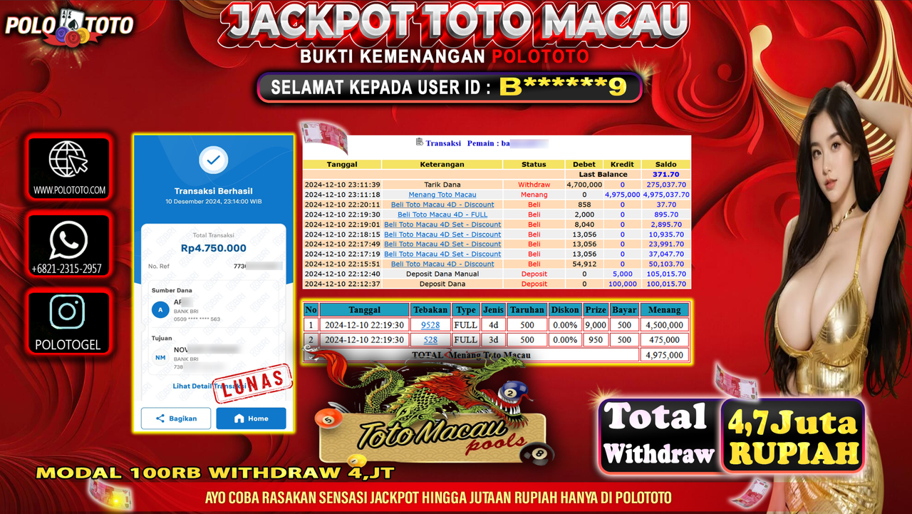 POLOTOTO JACKPOT TOGEL TOTO MACAU Rp.4,750.000,-