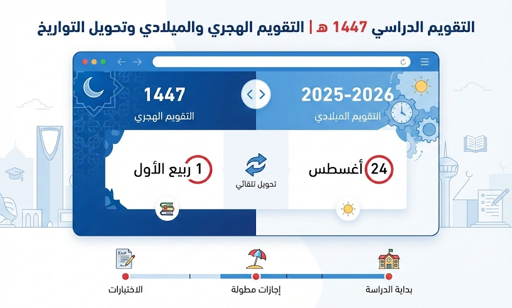 التقويم الدراسي 1447 والتقويم الهجري والميلادي وتحويل التواريخ