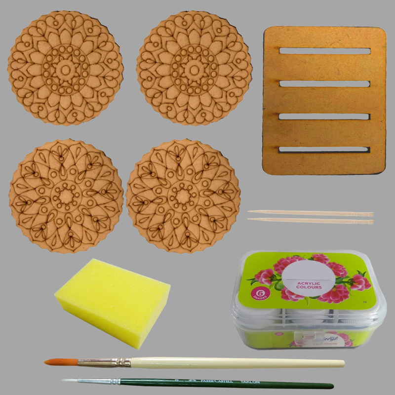 Penkraft Pen Mandala on Engraved round MDF Tea Coasters Hobbyist level DIY Kit with Free video tutorial