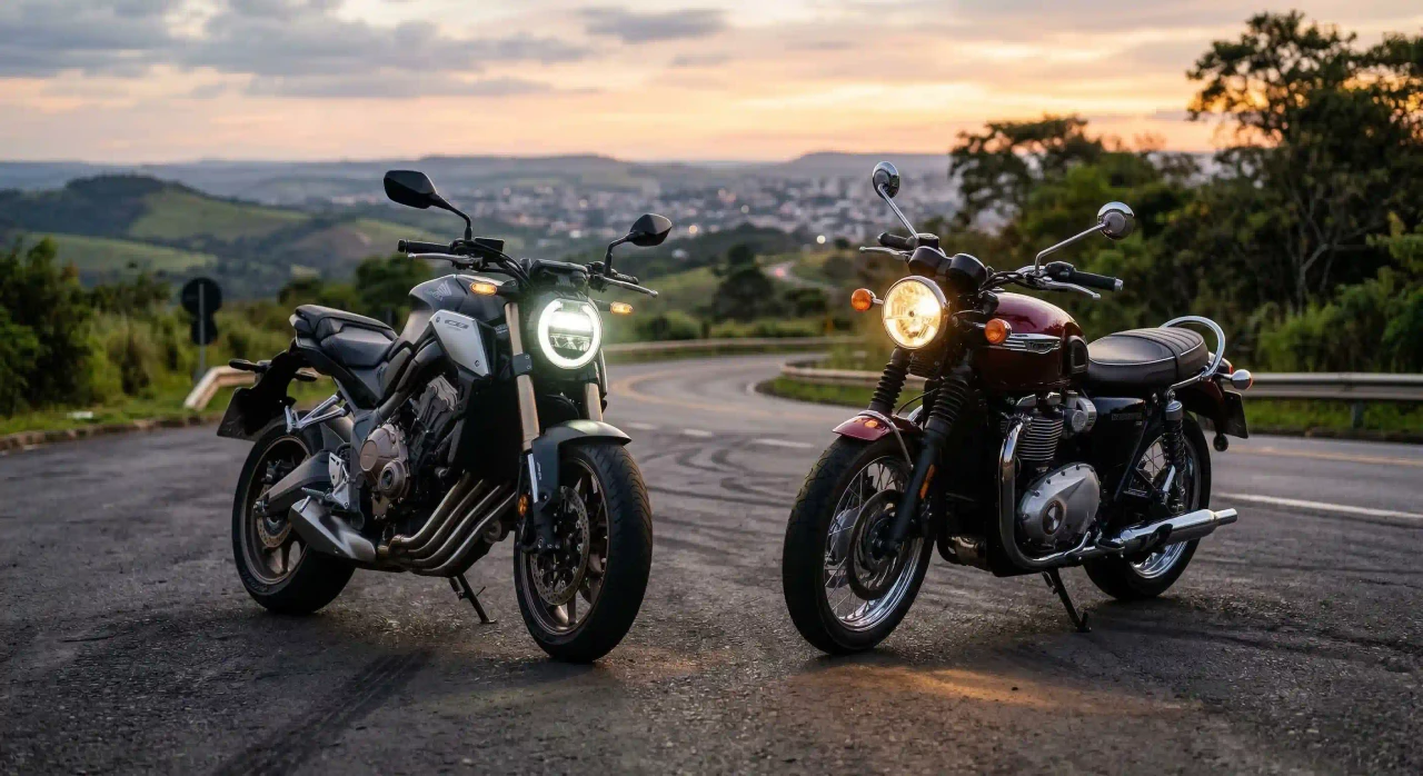 Comparativo de farol LED e lâmpada halógena em motocicletas
