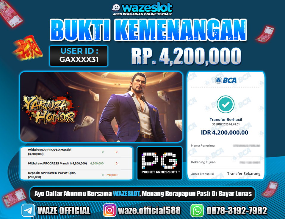 BUKTI KEMENANGAN 30 JUNI 2025 DI GAME YAKUZA HONOR