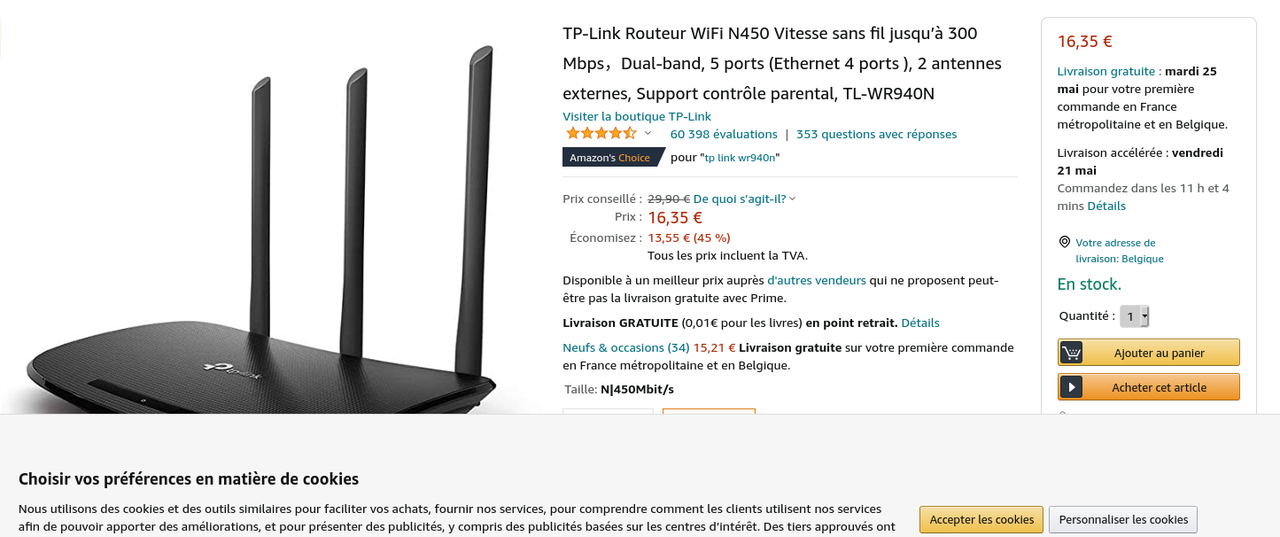 Screenshot_2021-05-19 TP-Link Routeur WiFi N450 Vitesse sans fil jusqu’à 300 Mbps，Dual-band, 5 ports