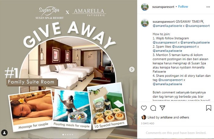Susan Spa & Resort adakan giveaway berhadiah menarik.