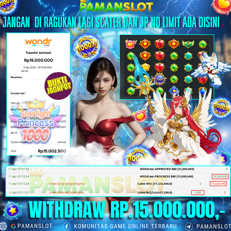 PAMANSLOT JACKPOT STARLIGHT PRINCESS 1000 Rp 15.000.000 - LUNAS