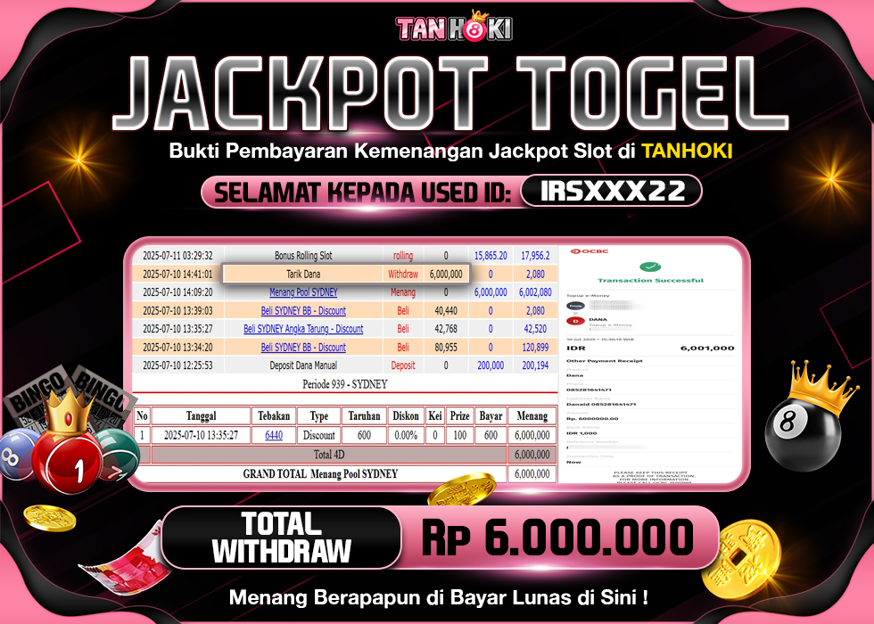 TANHOKI JACKPOT TOGEL SYDNEY LOTTO Rp.6.000.000,- LUNAS