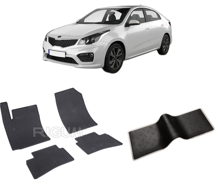 Set covorase auto KIA RIO IV din 02.2017-PREZENT, cu covoras tunel median, CAROSERIE HATCHBACK, Presuri cauciuc 100%, compatibil cu autoturismul KIA RIO IV, Rigum