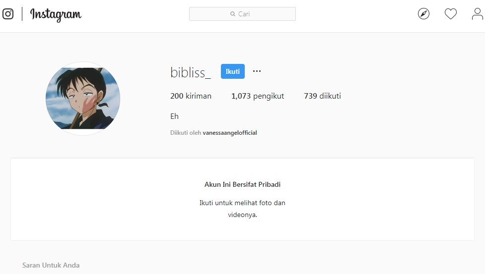 Akun Instagram kekasih Vanessa Angel pasca pengakapan Vanessa
