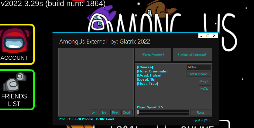 Free Cheat fror AmongUsMenu - PC Cheat