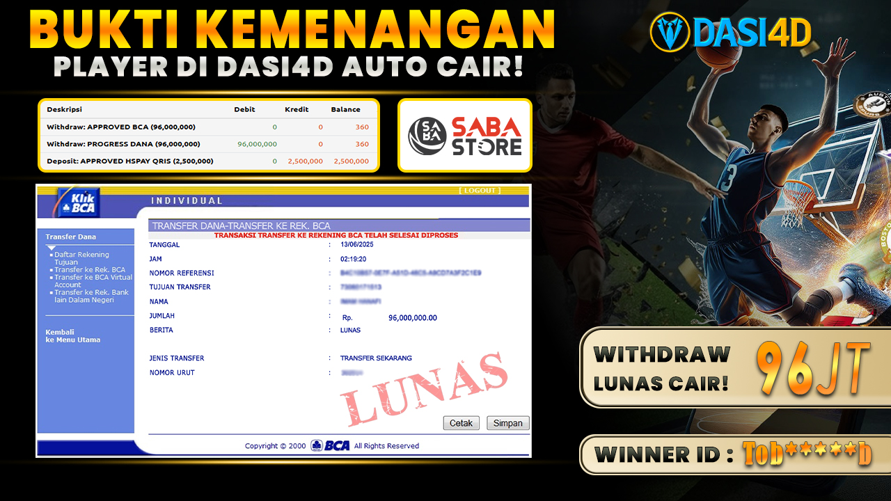 BUKTI KEMENANGAN 13 JUNI 2025 DI BASKET BALL WD 96 JUTA