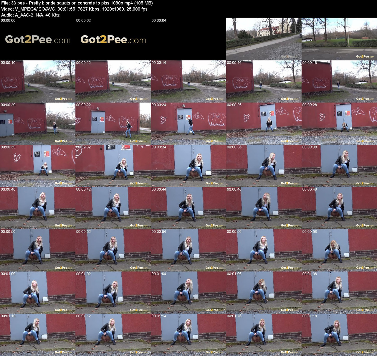 33 pee Pretty blonde squats on concrete to piss 1080p