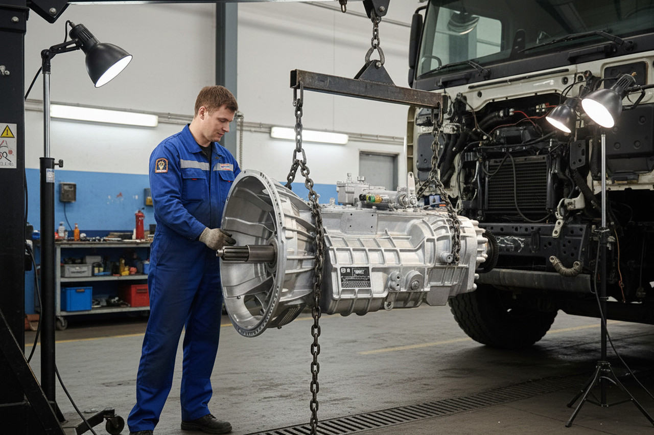Установка кпп 12JS200TA на грузовой автомобиль